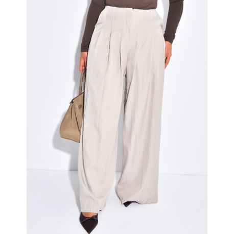 Pantalon coupe droite taille haute à pinces