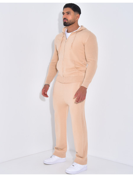 Ensemble côtelé pantalon et gilet à capuche zippé