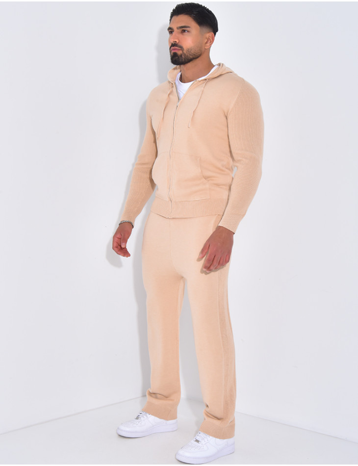 Ensemble côtelé pantalon et gilet à capuche zippé