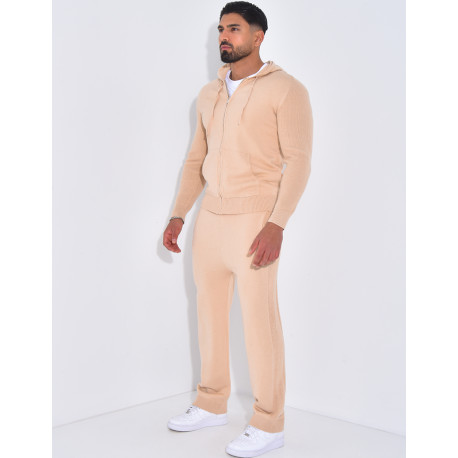 Ensemble côtelé pantalon et gilet à capuche zippé