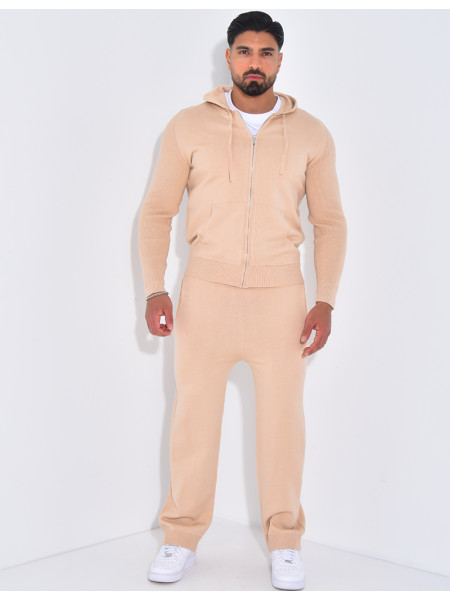 Ensemble côtelé pantalon et gilet à capuche zippé