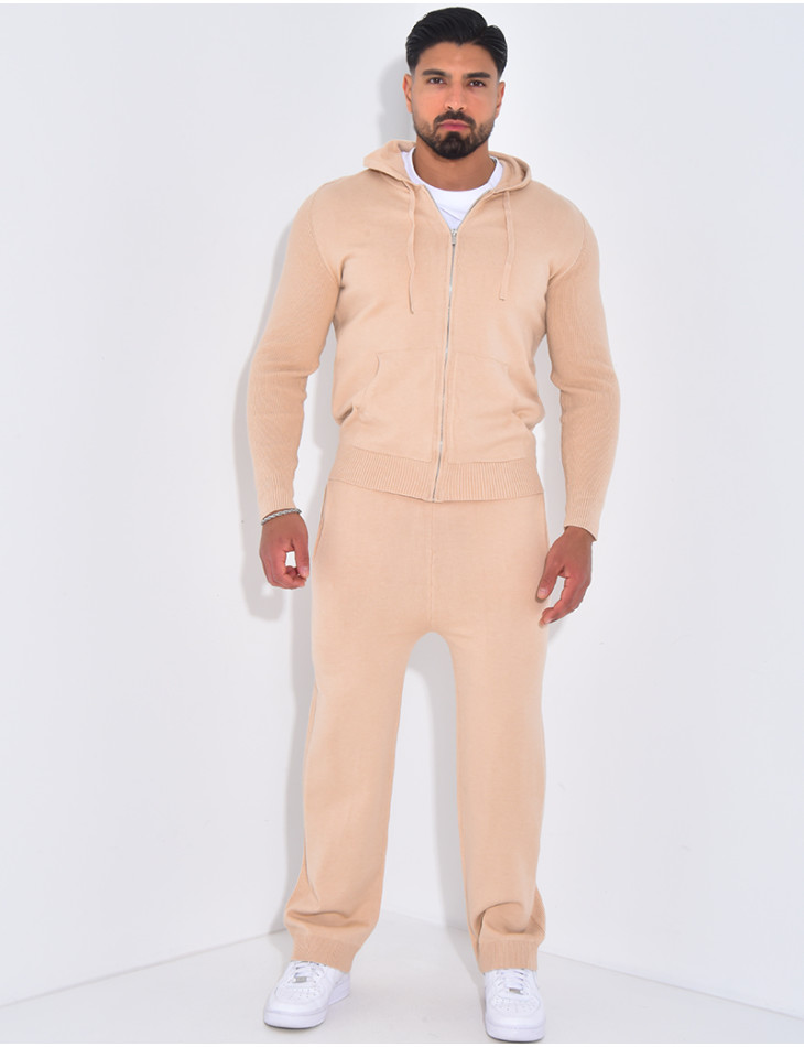 Ensemble côtelé pantalon et gilet à capuche zippé