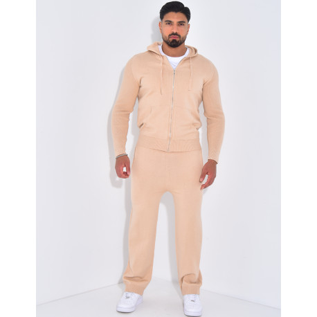 Ensemble côtelé pantalon et gilet à capuche zippé