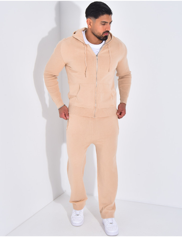 Ensemble côtelé pantalon et gilet à capuche zippé