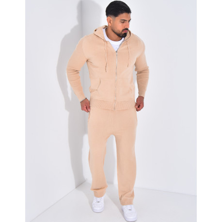 Ensemble côtelé pantalon et gilet à capuche zippé
