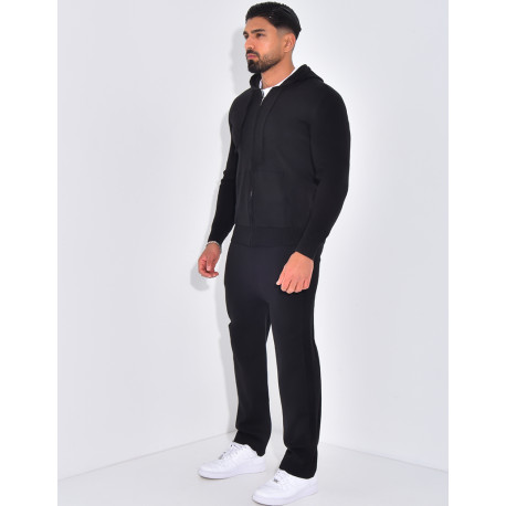 Ensemble côtelé pantalon et gilet à capuche zippé
