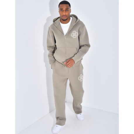 Ensemble pantalon et veste avec motifs en perles