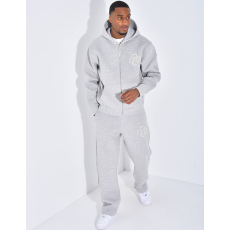 Ensemble pantalon et veste avec motifs en perles