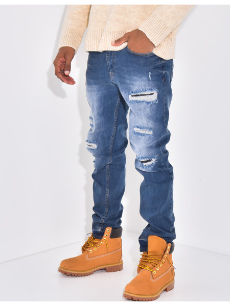 Jeans coupe droite destroy