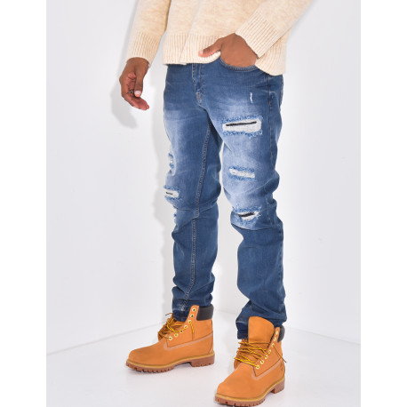 Jeans coupe droite destroy
