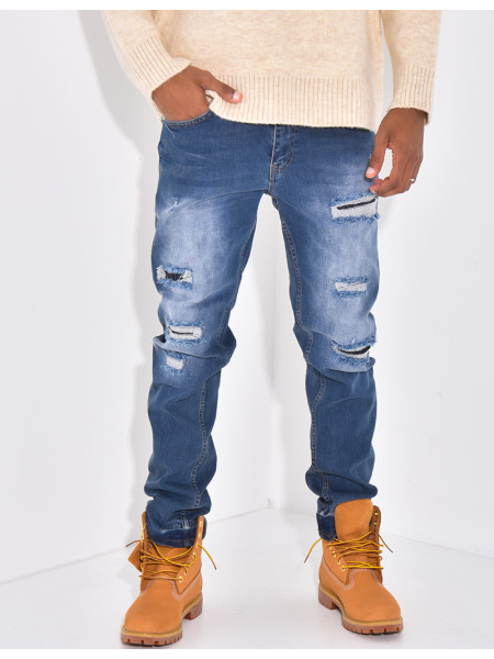 Jeans coupe droite destroy
