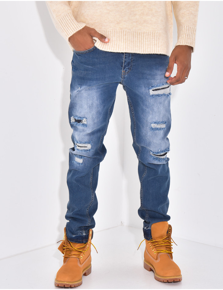 Jeans coupe droite destroy