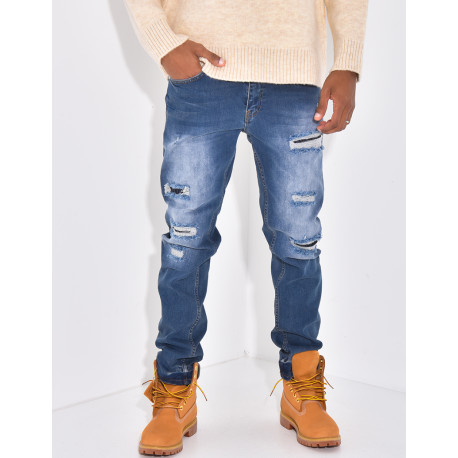 Jeans coupe droite destroy