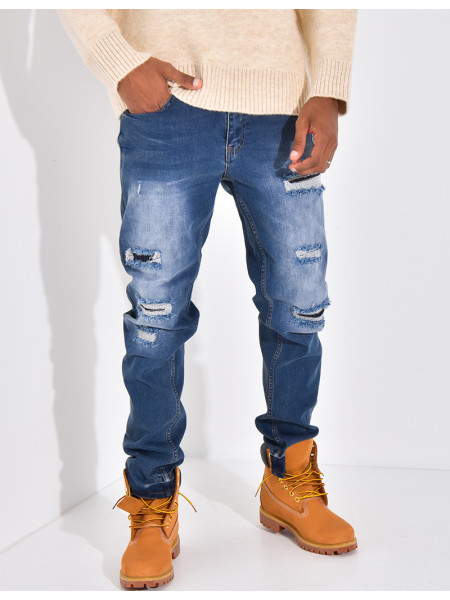Jeans coupe droite destroy