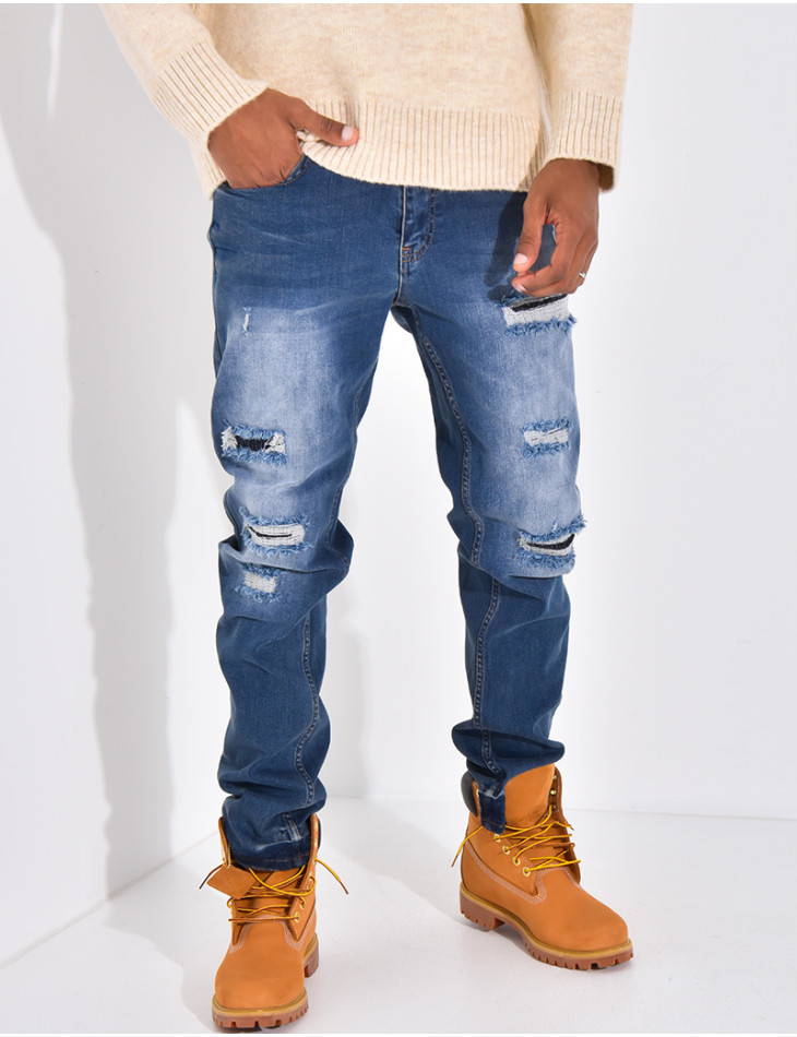 Jeans coupe droite destroy