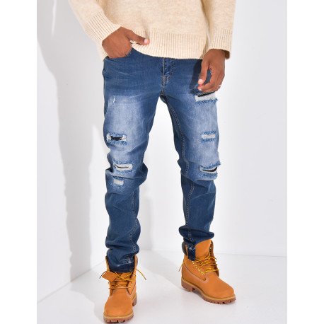 Jeans coupe droite destroy