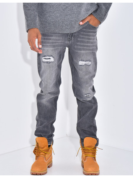Jeans coupe droite destroy