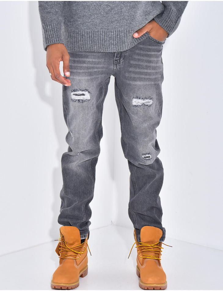 Jeans coupe droite destroy