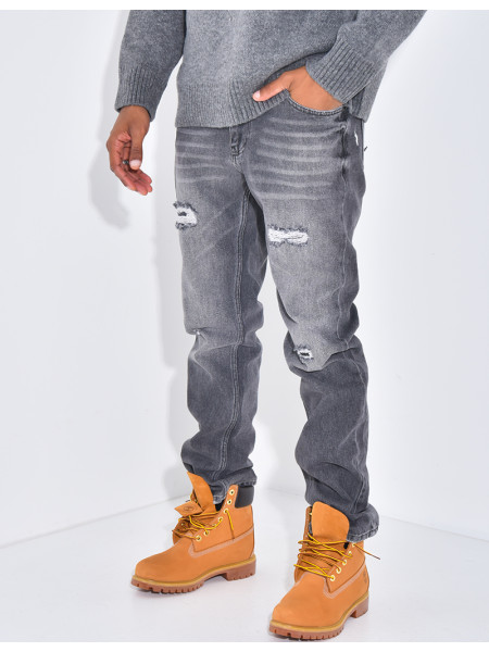Jeans coupe droite destroy