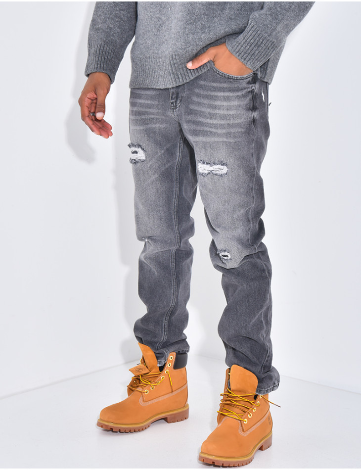 Jeans coupe droite destroy