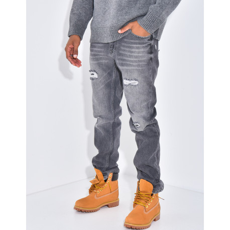 Jeans coupe droite destroy