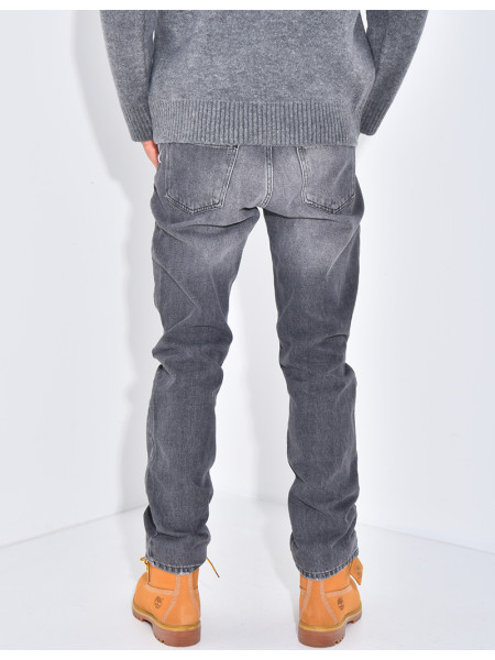 Jeans coupe droite destroy