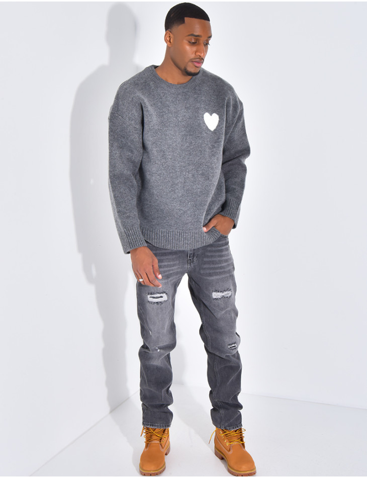 Jeans coupe droite destroy