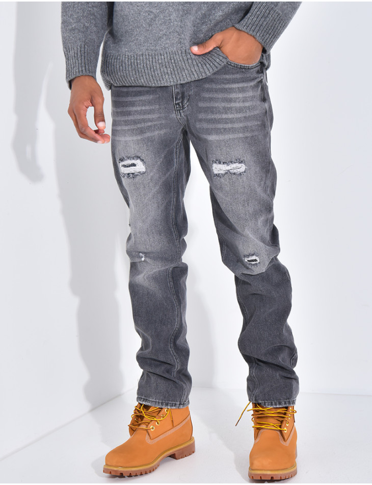 Jeans coupe droite destroy