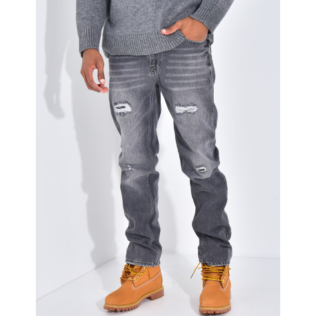 Jeans coupe droite destroy