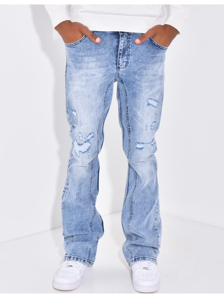 Jeans flare destroy à couture contrastante