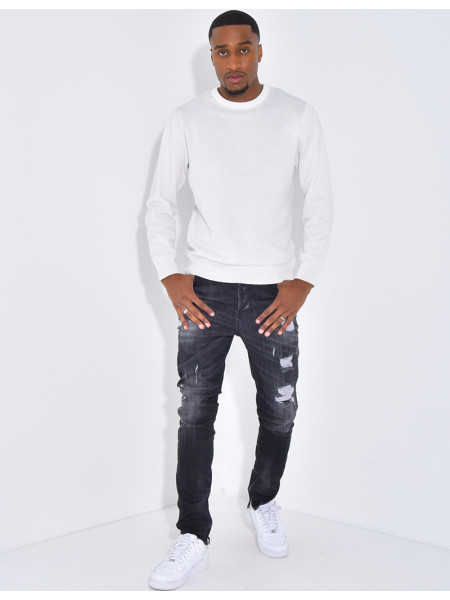 Jeans coupe droite destroy