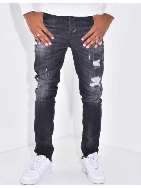 Jeans coupe droite destroy