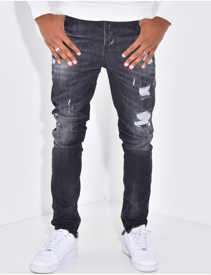 Jeans coupe droite destroy
