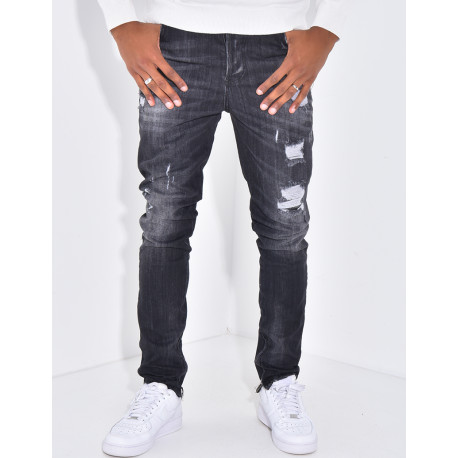Jeans coupe droite destroy