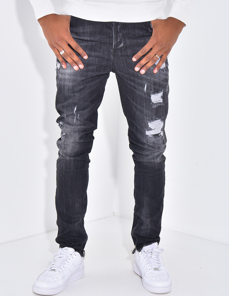 Jeans coupe droite destroy