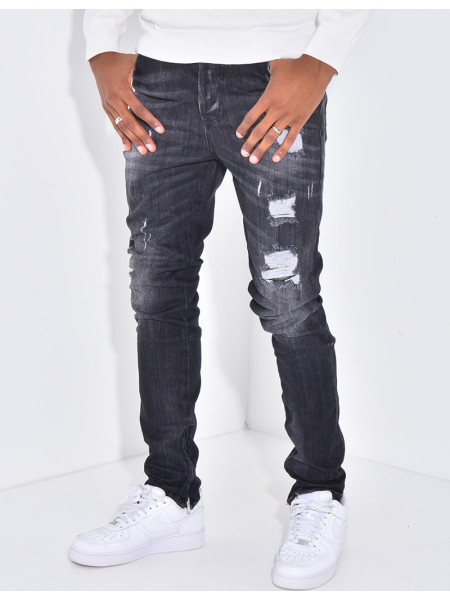 Jeans coupe droite destroy
