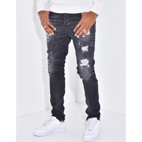 Jeans coupe droite destroy