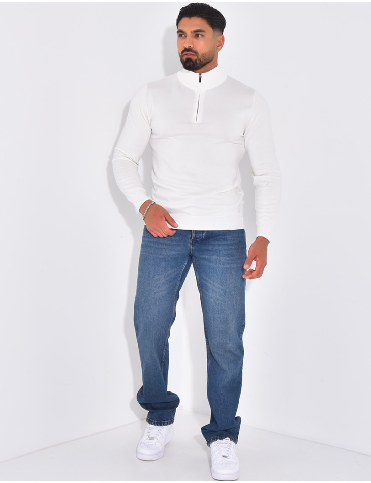 Pull fin col à fermeture éclaire