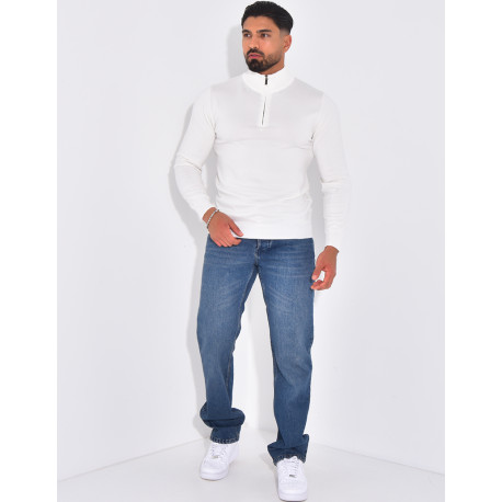 Pull fin col à fermeture éclaire