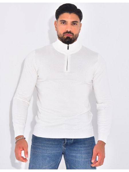 Pull fin col à fermeture éclaire