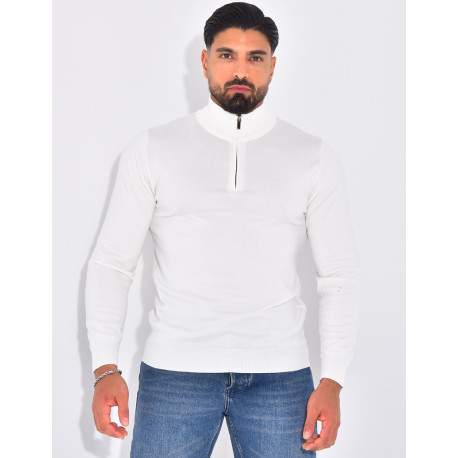 Pull fin col à fermeture éclaire