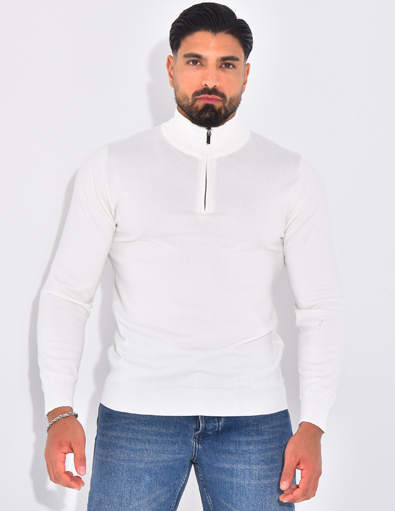 Thin zip-neck jumper