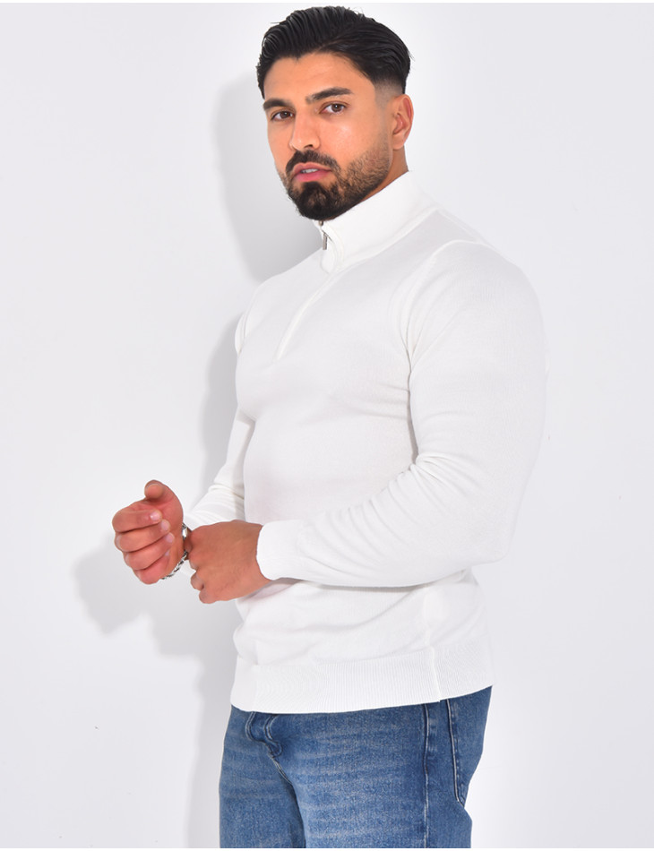 Pull fin col à fermeture éclaire