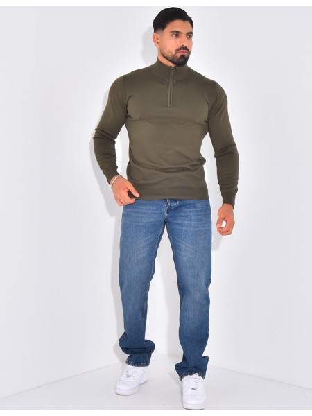 Pull fin col à fermeture éclaire