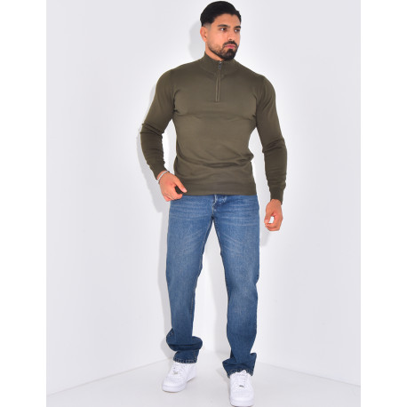 Pull fin col à fermeture éclaire