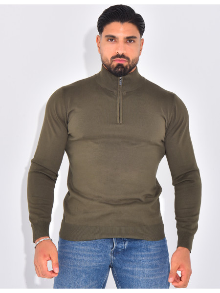 Pull fin col à fermeture éclaire