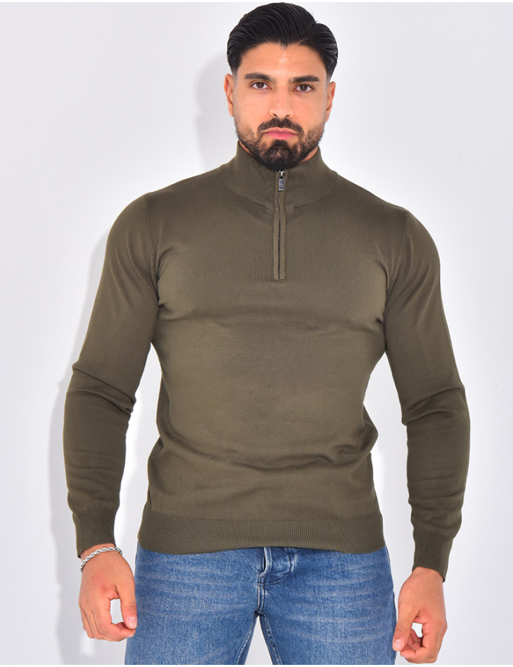 Pull fin col à fermeture éclaire