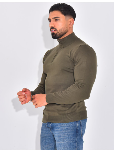 Pull fin col à fermeture éclaire