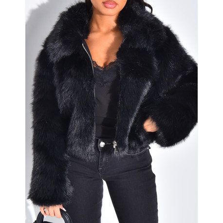 Veste courte en fausse fourrure zipée