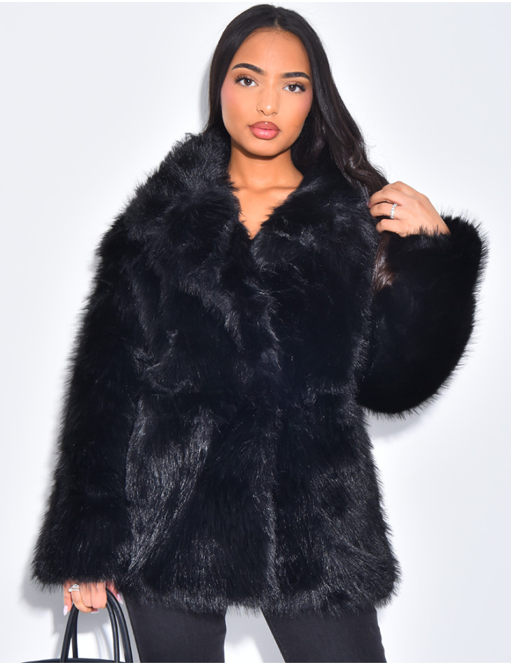 Manteau en fausse fourrure à col ouvert